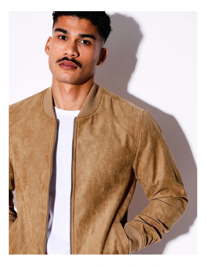 Travis Sueded Bomber Jacket in Beige