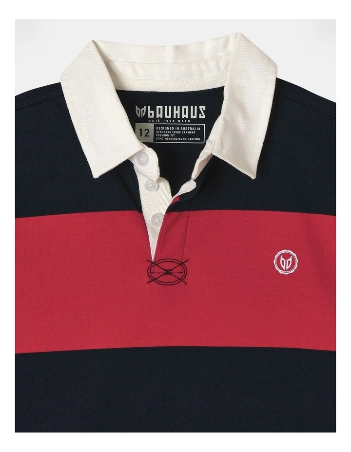 Long Sleeve Knit Rugby Shirt in Red