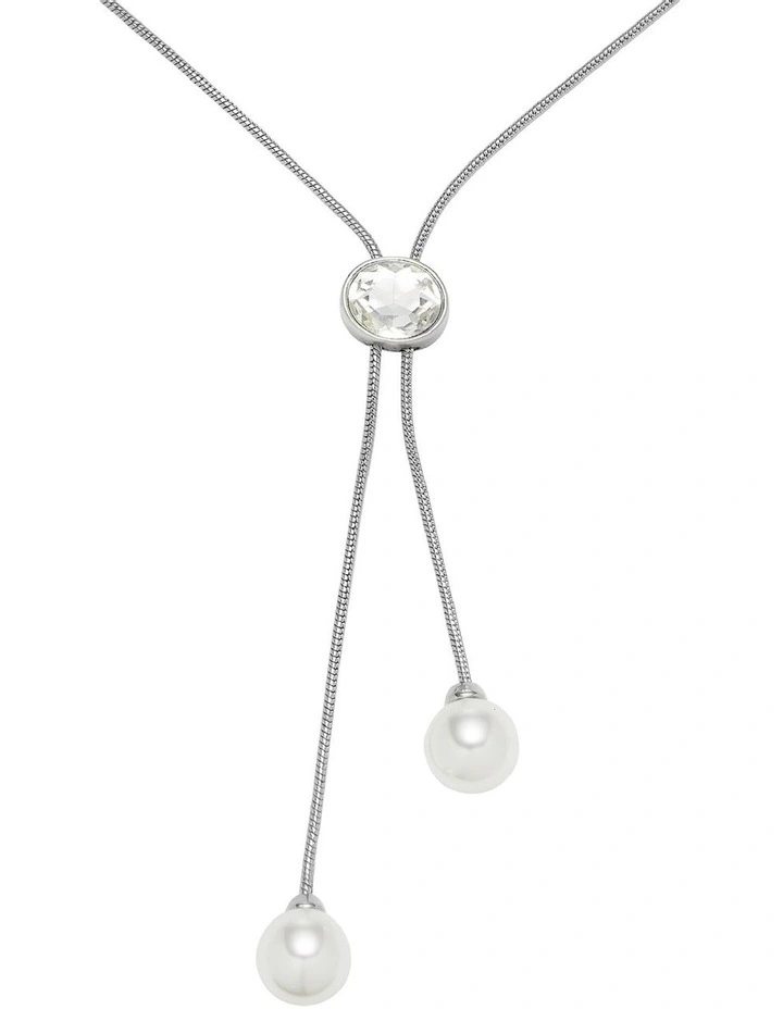 Crystalline Lariat Necklace In Silver