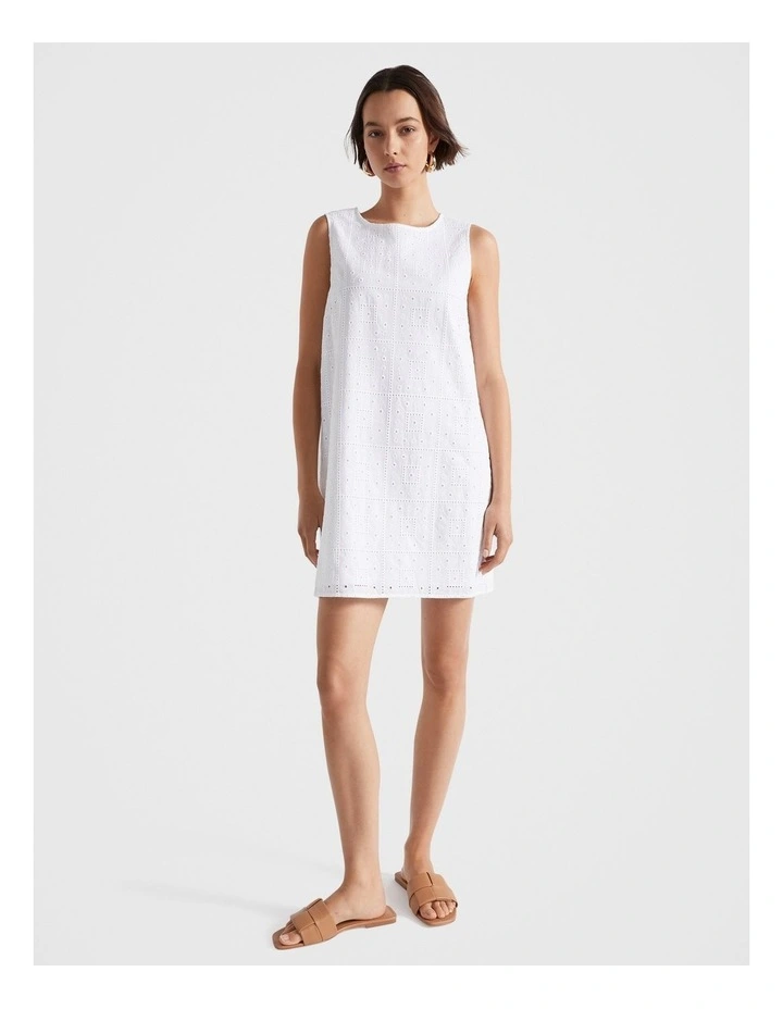 Broderie Mini Dress in White