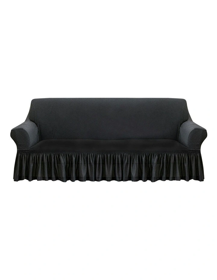 3-Seater Sofa Cover with Ruffled Skirt Couch Protector in Dark Grey