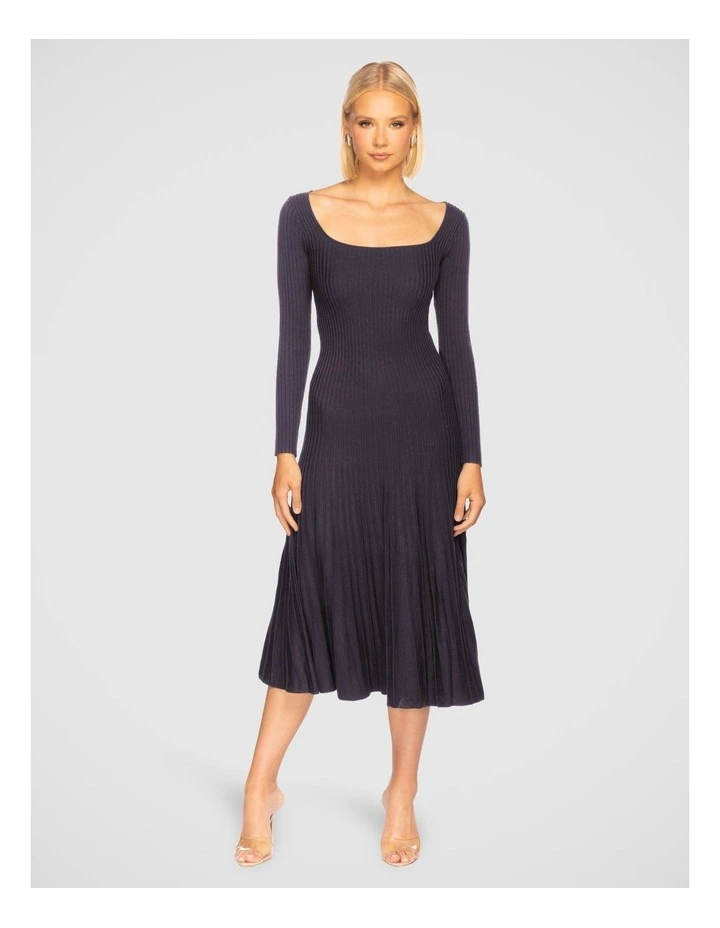 Diem Square Neck Knit Dress in Dark Navy