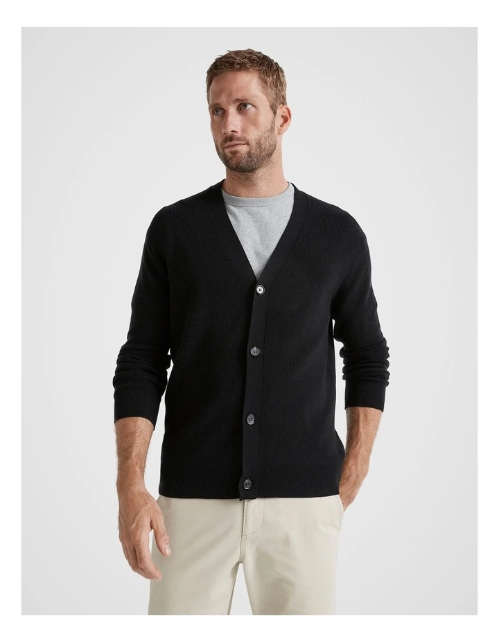 Merino Wool Cardigan in True Black