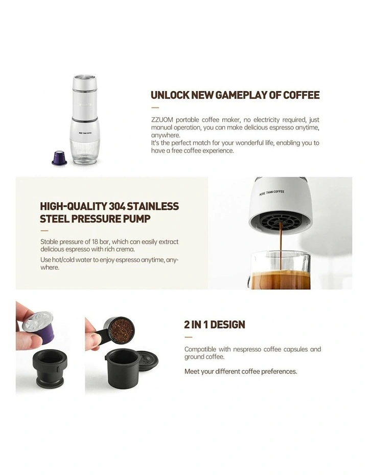 Portable Hand Press Espresso Coffee Machine in White