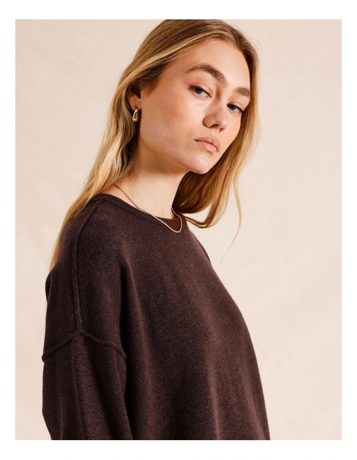 Oversized Exposed Seam Jumper in Chocolate