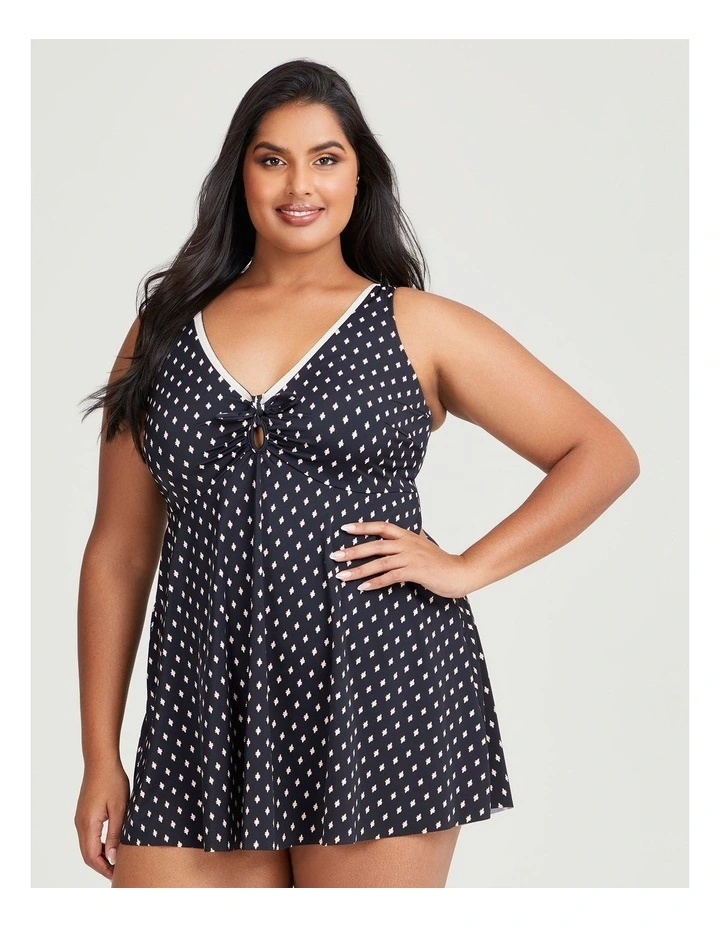 Diamond Print Tie Swimsuit in Black