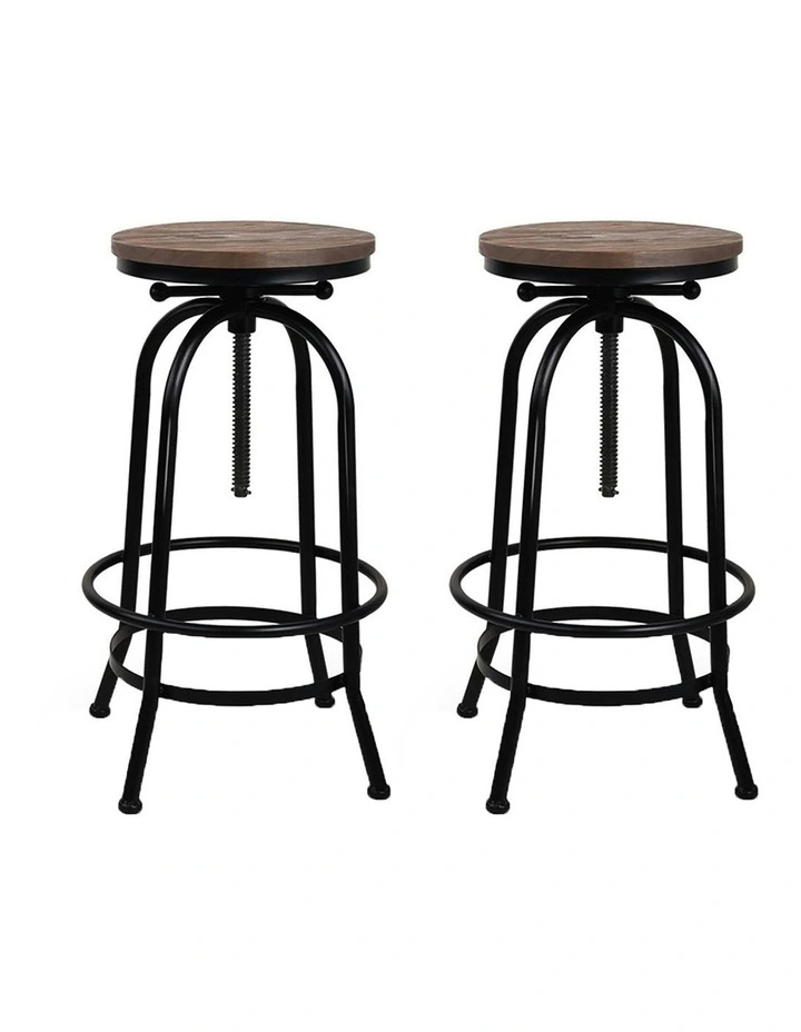 Retro Wooden x2 Bar Stools Bar Chairs in Black