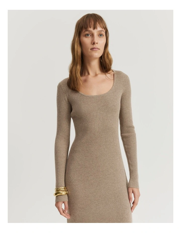 Organically Grown Cotton Scoop Neck Knit Dress in Fawn Marle
