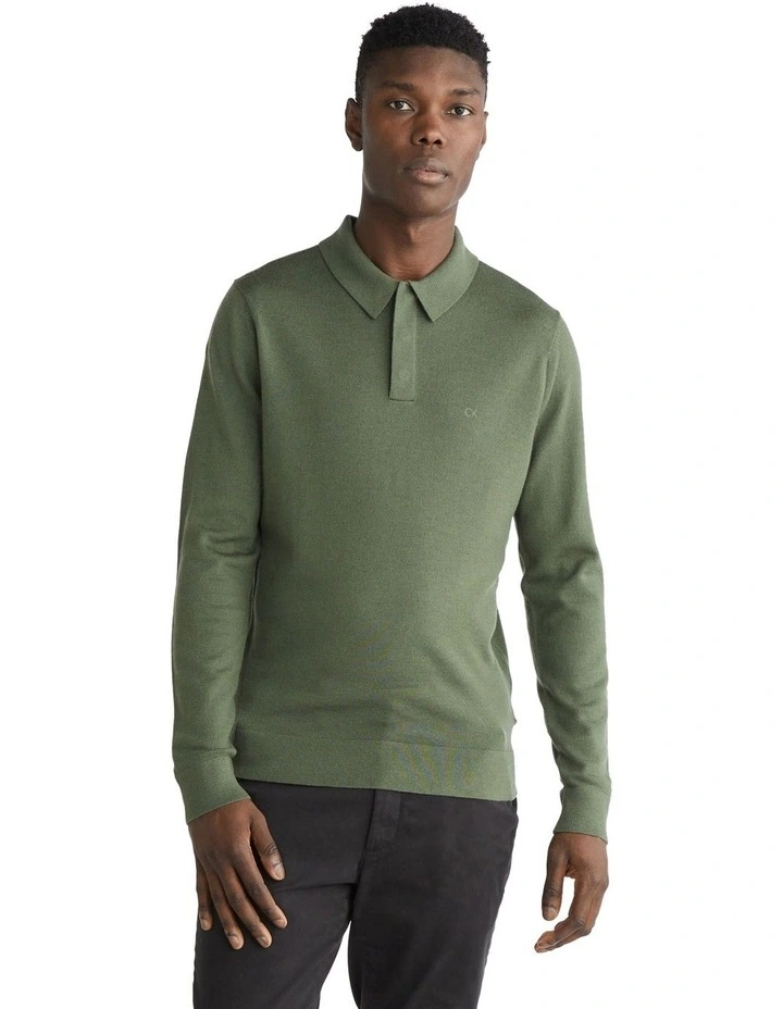 Merino Knit Polo Shirt in Green