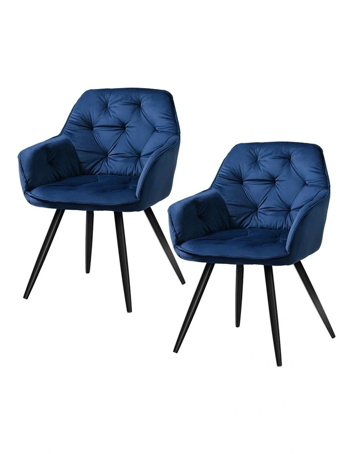 Dining Chairs Velvet Diamond Tufted Armchair Set of 2 in Blue