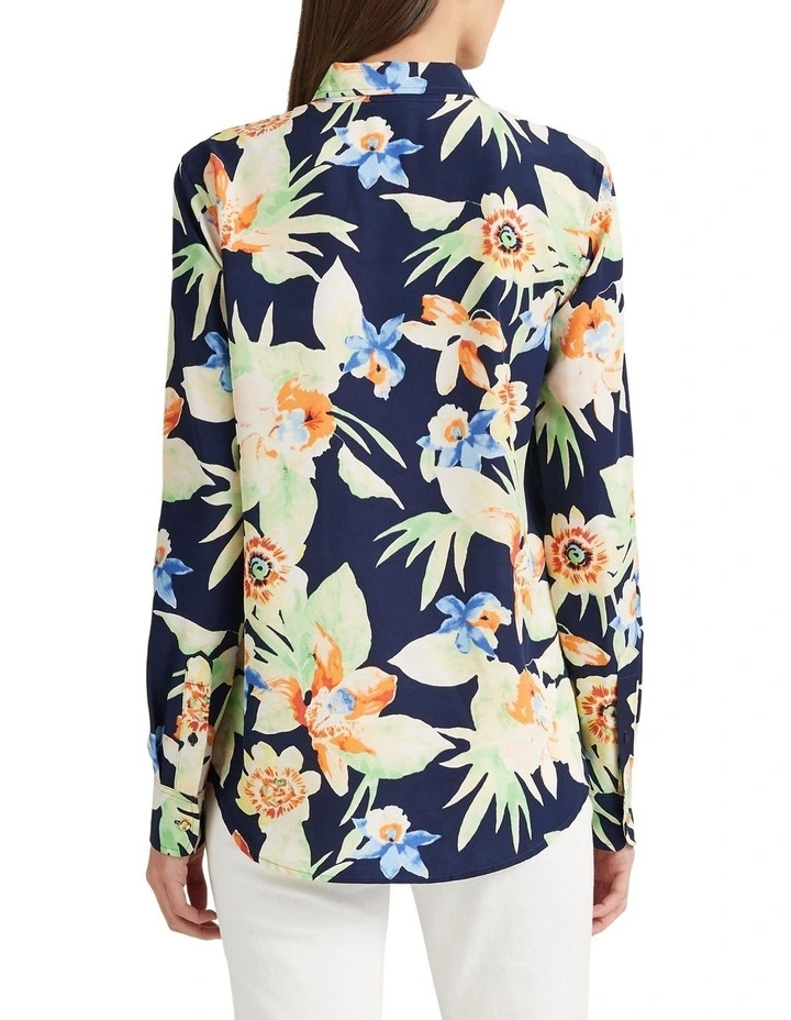 Floral Crepe Shirt in Navy
