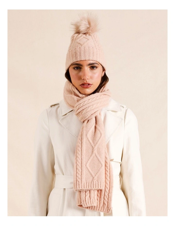 Cable Knit Winter Scarf in Pink