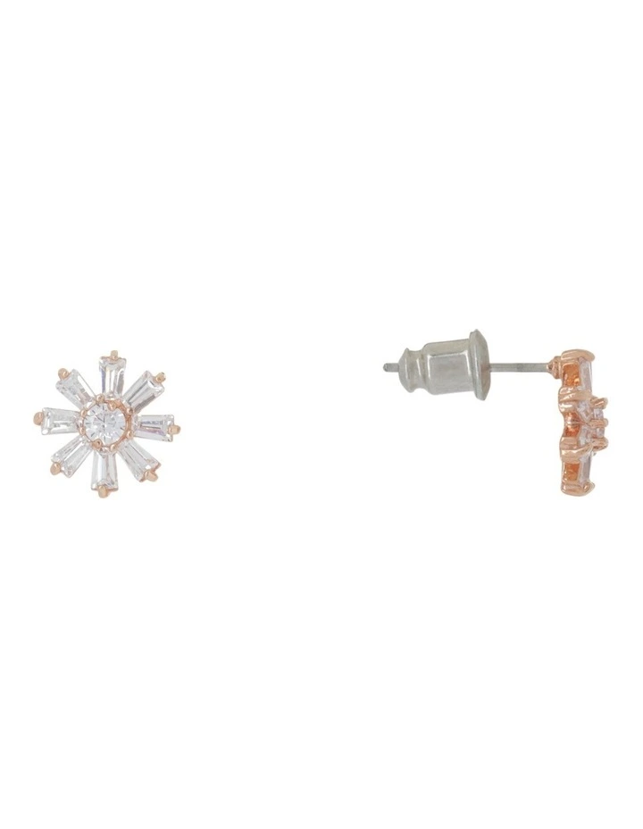 Flower Shaped Cubic Zirconia Rose Gold Earrings