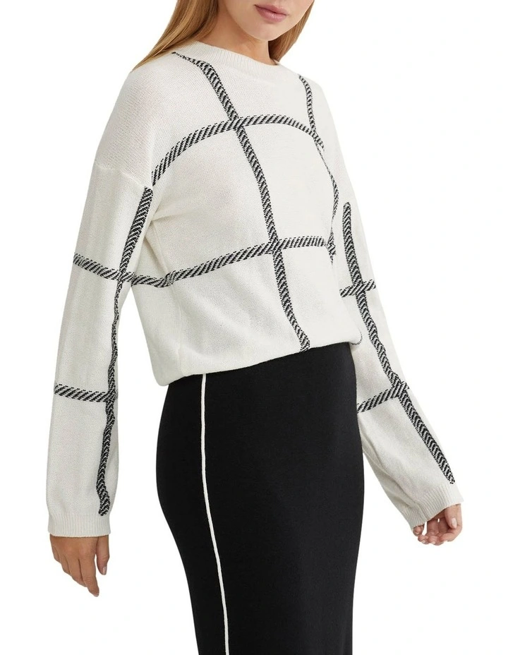 Peggy Graphic Crew Neck Knit Top in White Multi