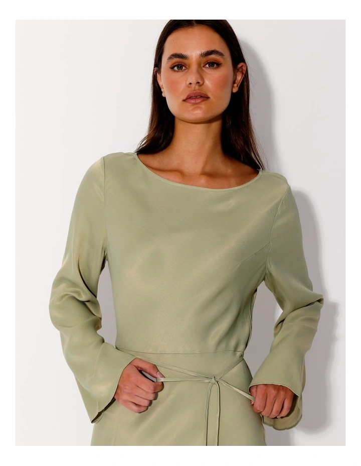 Eco Blend Long Sleeve Satin Maxi in Sage