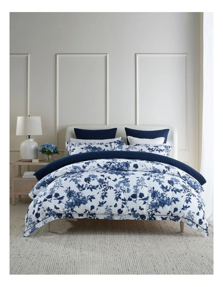 Jacqueline Printed Cotton Quilt Cover Set in Blue Floral