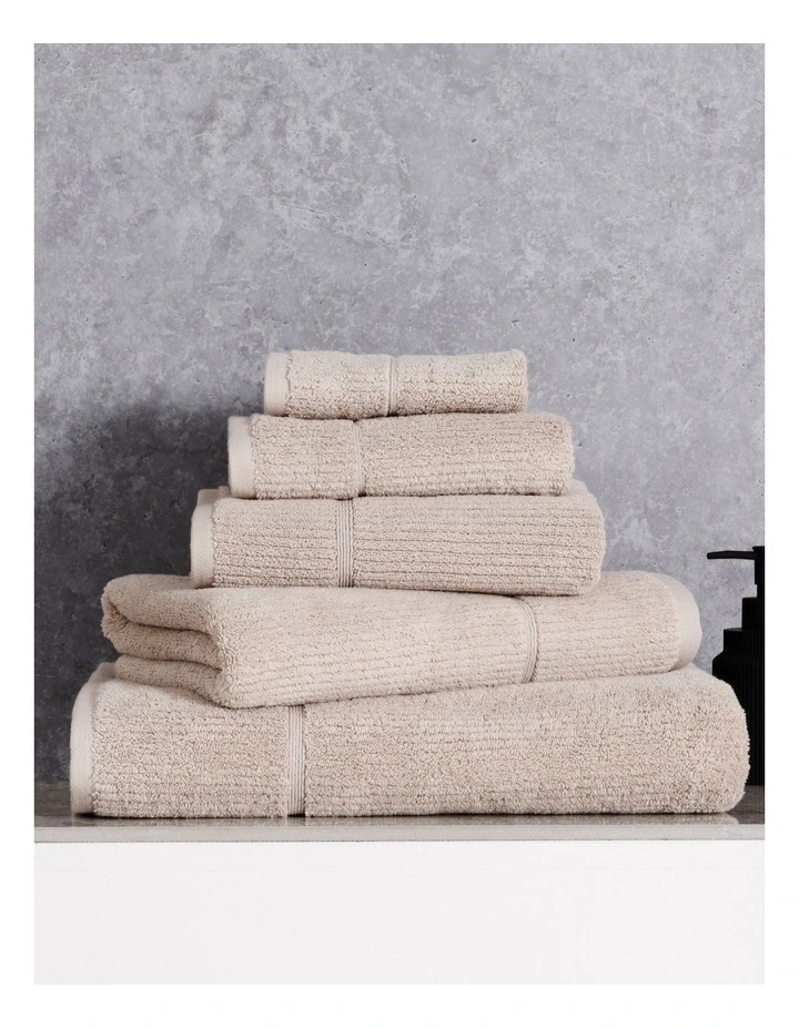Combed Cotton Ribbed Towel Range in Stone