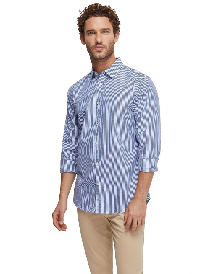 Shoreditch Button Down Stripe Shirt in Blue