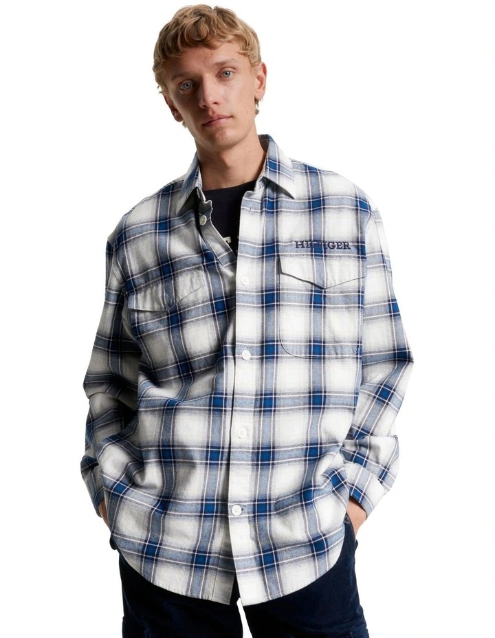 Shadow Check Overshirt in Navy