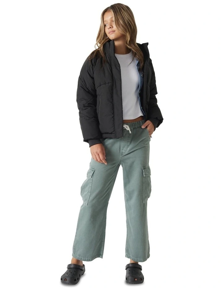 Denim Pull On Cargo Jean in Hunter Green