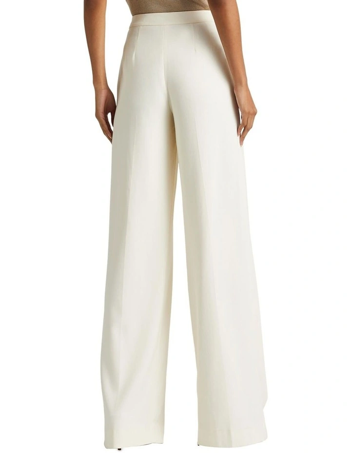 Pleated Crepe Wide-Leg Pant in Beige