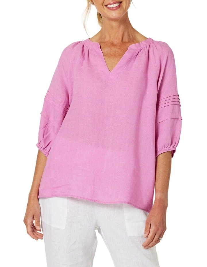 Diana Detail Sleeve Linen Top in Orchid