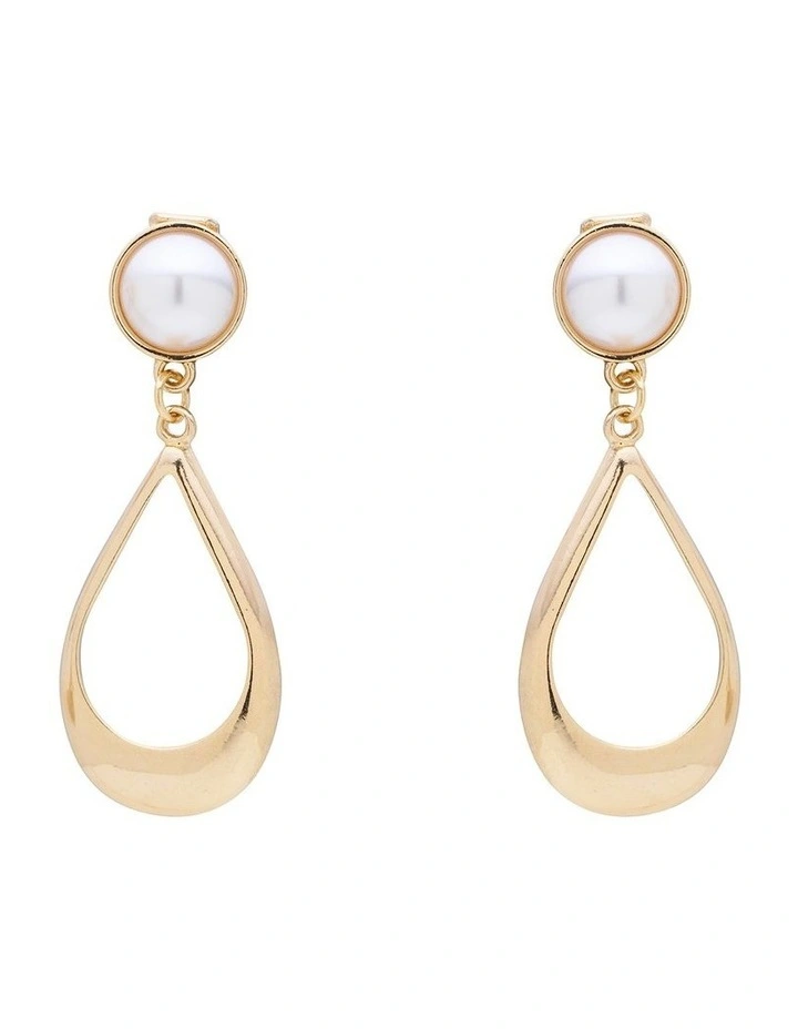 Pearl Window Drop Clip Earring in Gold