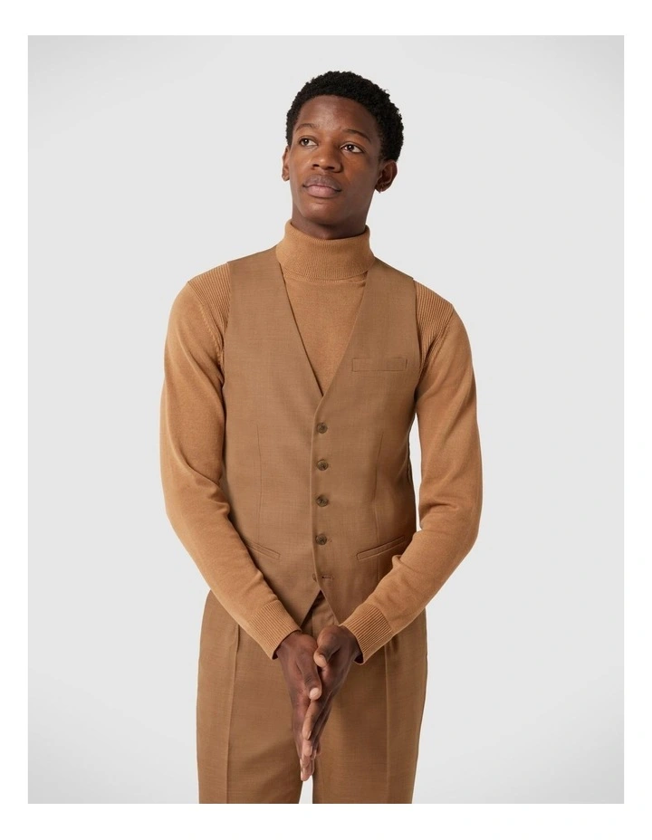 5 Button Tailored Fashion Vest in Tan