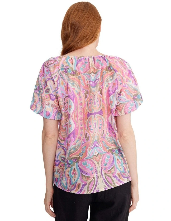 Angel Paisley Top in Pinks/White