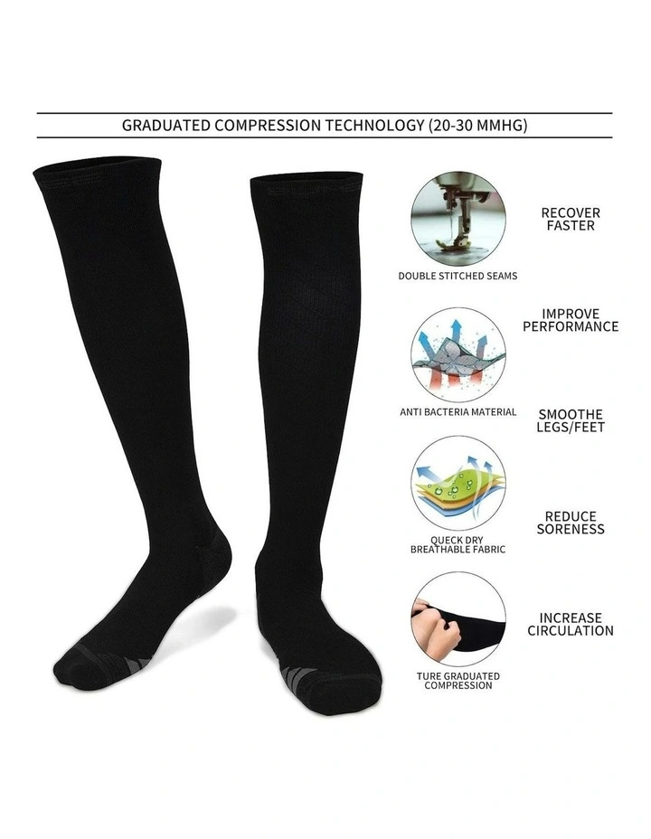 Travel Anti-Fatigue Flight Compression Socks-M in Black