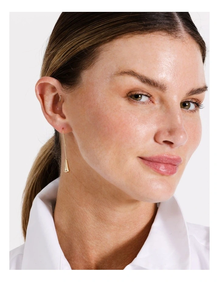 Polished Long Silver Hook Earring in Gold
