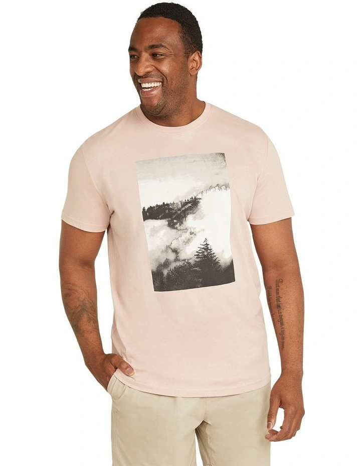 Abstract Print Crew Neck Tee in Light Pink