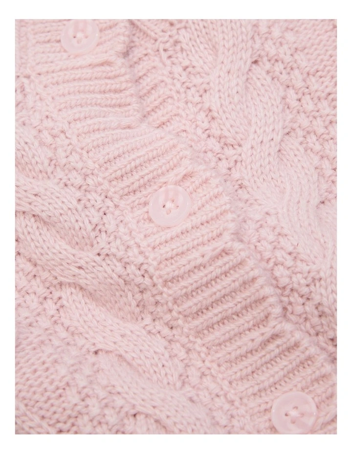 Scalloped Cable Cardigan in Mineral Pink