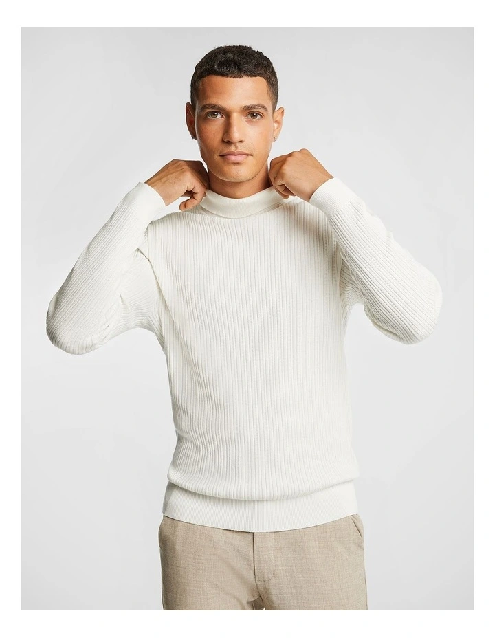 Logan Textured Roll Neck Sweater in Off White