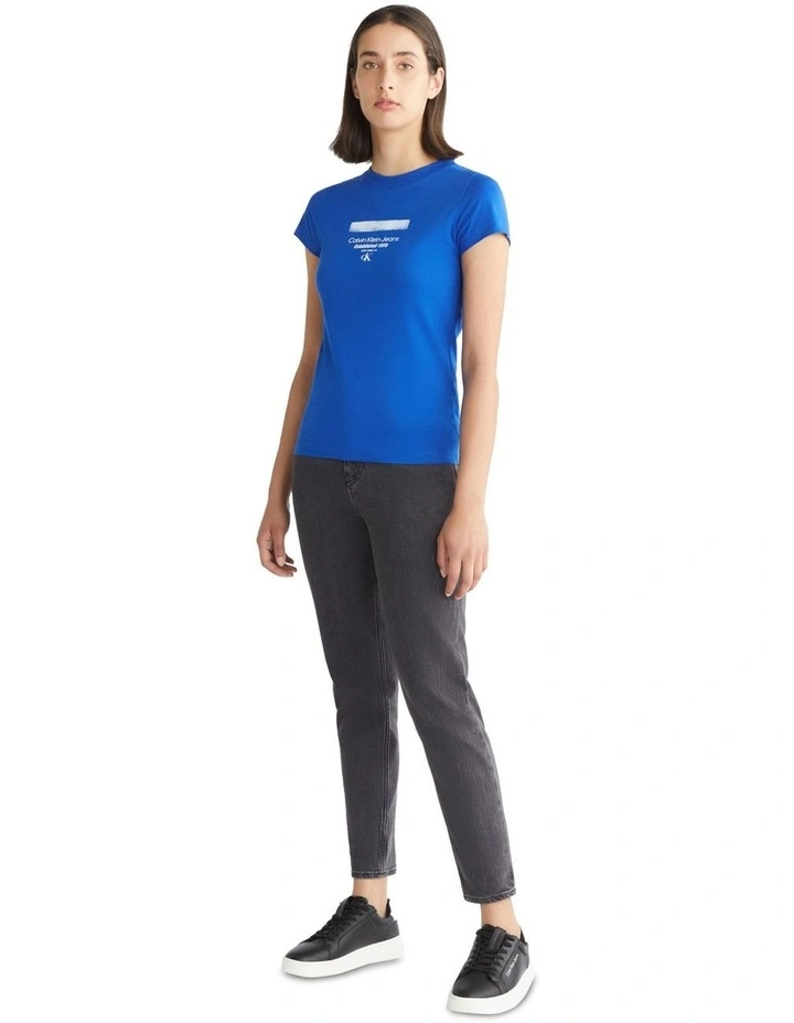 Stripe Logo Modern Straight Tee in Kettle Blue