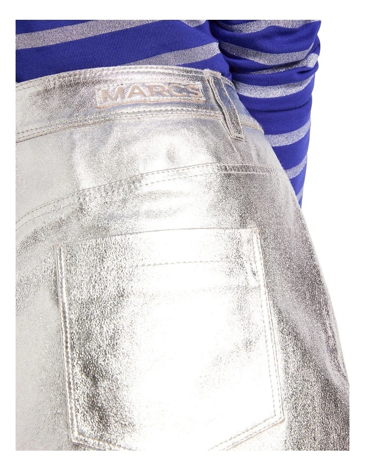 Nicola Foil Leather Skirt in Silver
