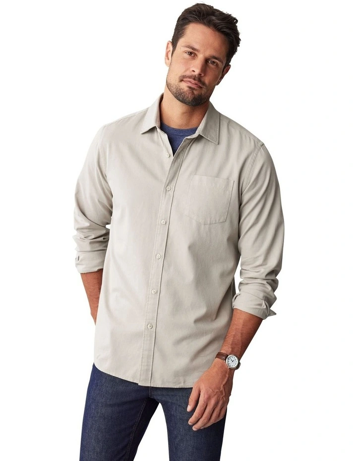 Casual Bedford Long Sleeve Shirt in Peat