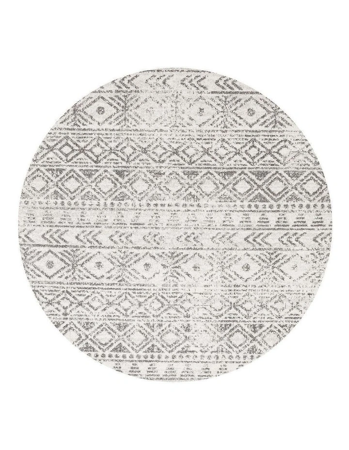 Oasis Ismail White Grey Rustic Round Rug