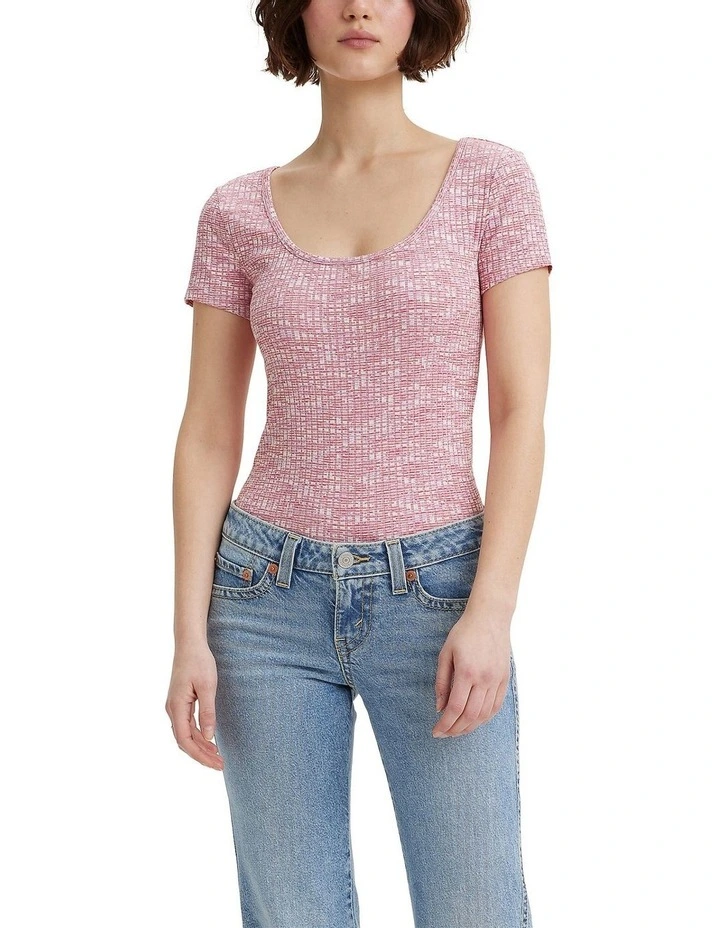 Bodega Open Neck Short Sleeve Top in Pink
