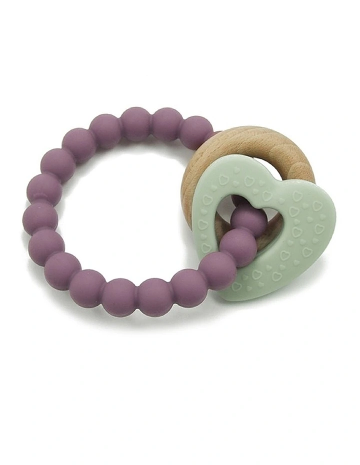Silicone & Wood Heart Teether in Mint