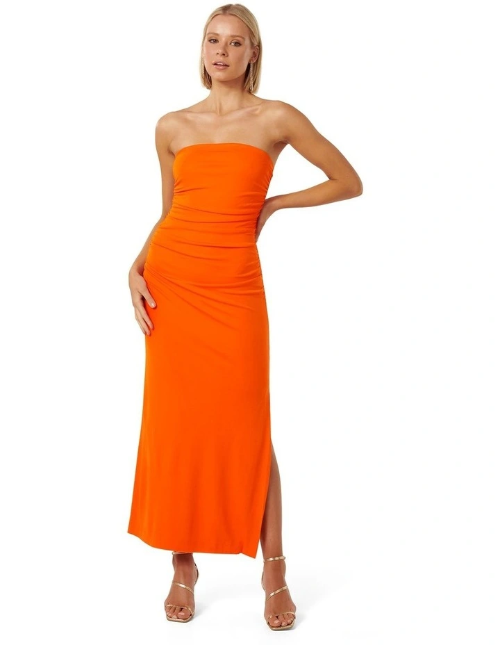 Kyla Jersey Ruched Maxi Dress in Orange