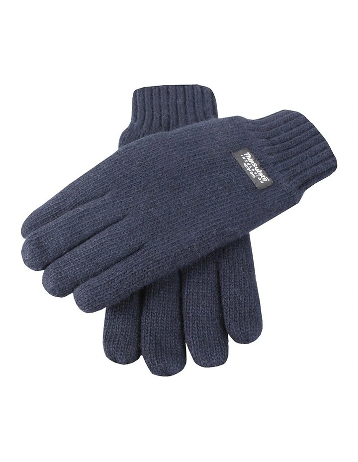 Wool Blend Insulated Knit Gloves in Navy