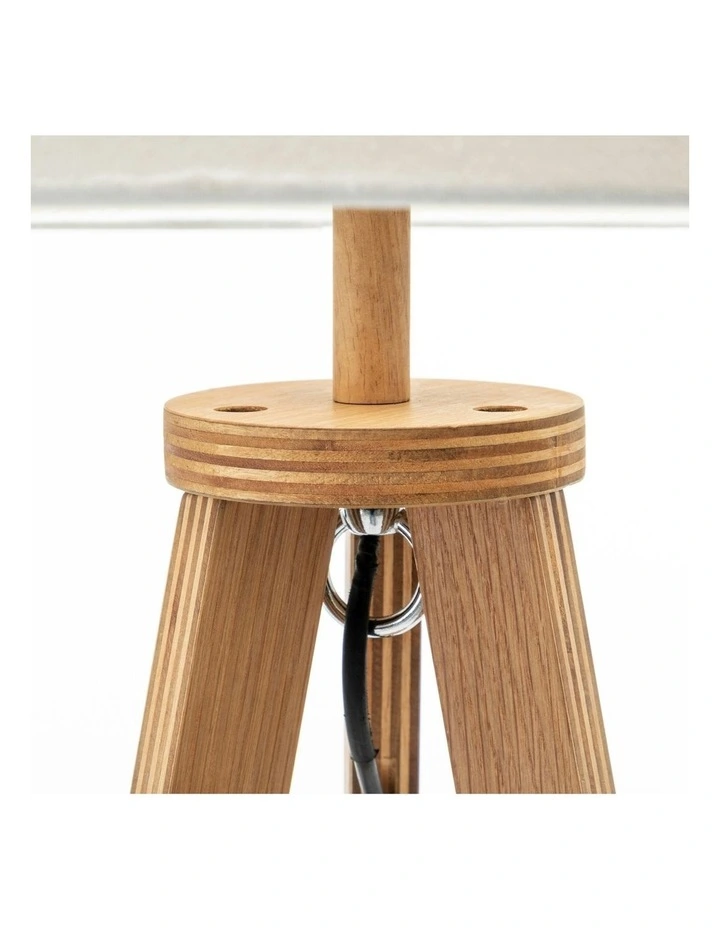 Tripod Floor Lamp With Round Wood Shelf in Natural