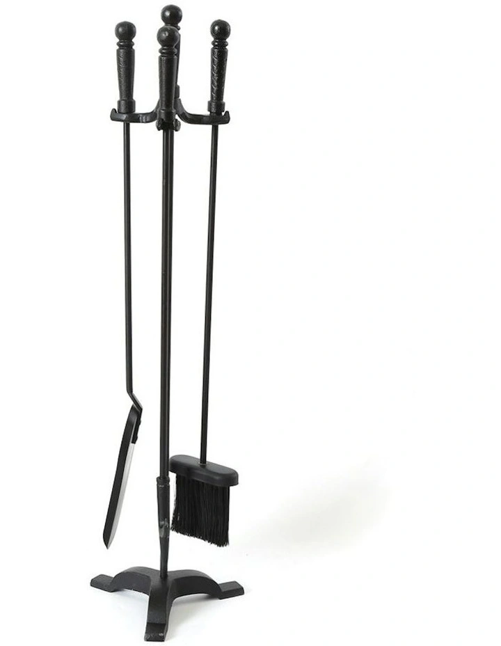 Fireplace Tool Set 4 Piece Poker Brush Shovel Stand Cast Iron