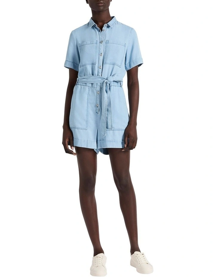 Pump It Up Playsuit in Washed Blue