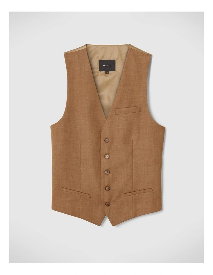 5 Button Tailored Fashion Vest in Tan