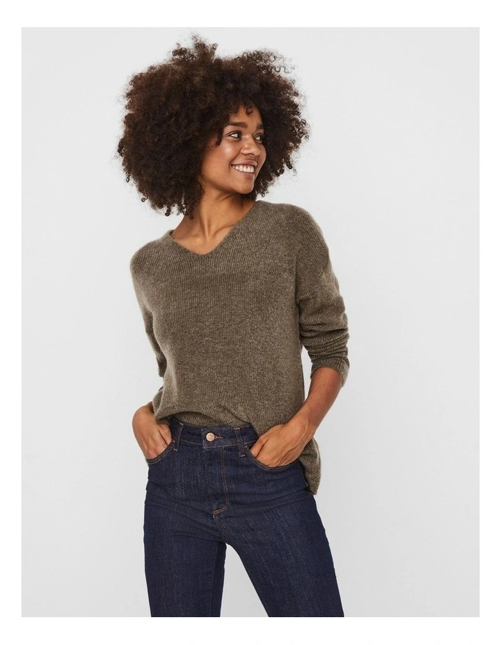 Crewlefile V-neck Knit Jumper in Bungee Cord Melange