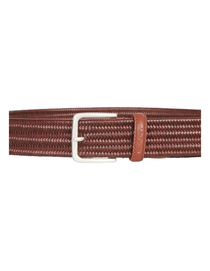 Leather Elastic Braided Belt in Tan