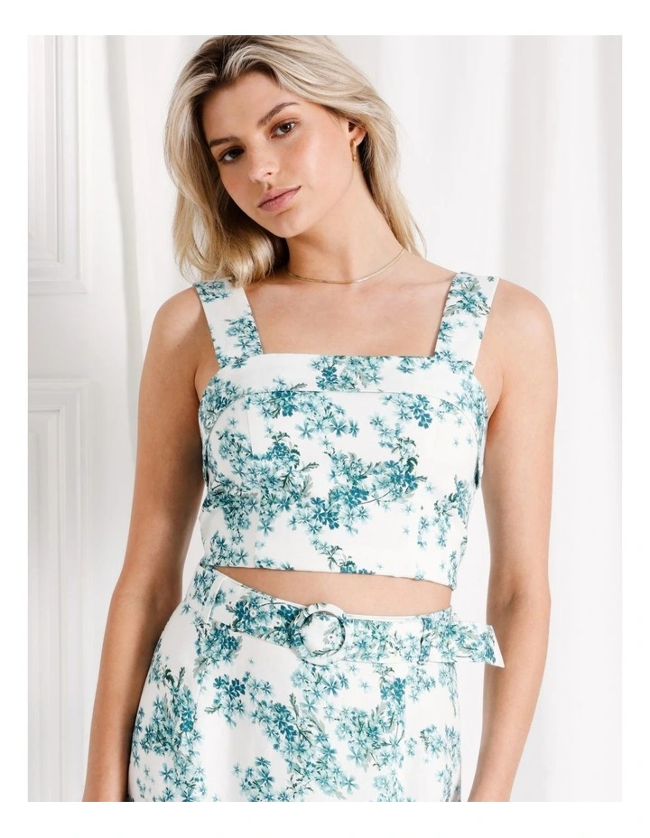 Co-Ord European Linen Blend Bustier Top in Teal