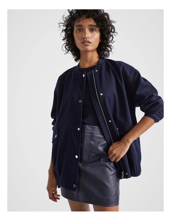 Snap Button Bomber Jacket in Midnight Sky